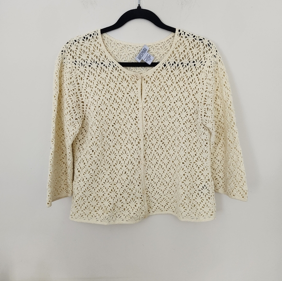 Cream Crocheted 3/4 Sleeve  Cardigan Top - Picture 2 of 8